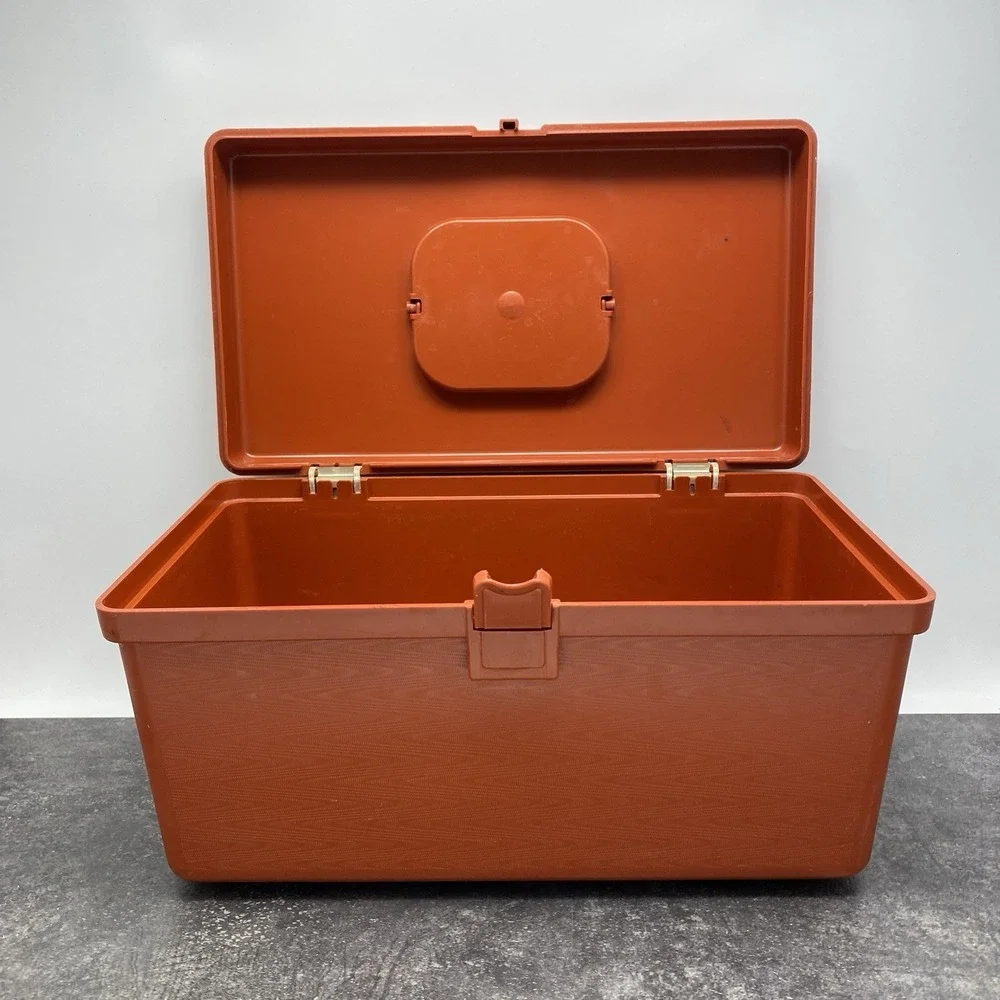 Vintage Wilson Wil-Hold 70's Era Orange Plastic Sewing Box Storage Container USA